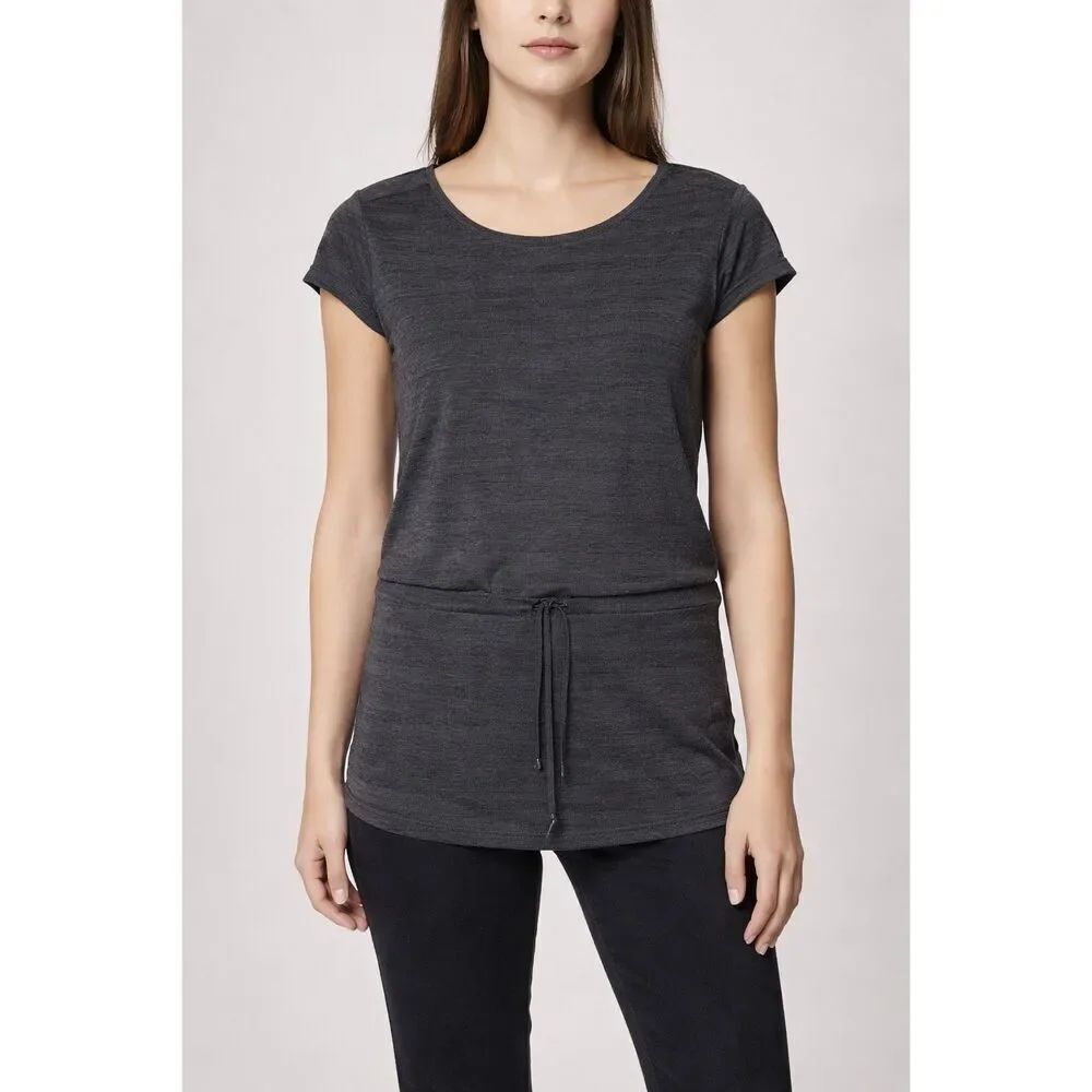 Oakley Womens Sheer Charcoal Drawstring Waist Tee Top SZ Small